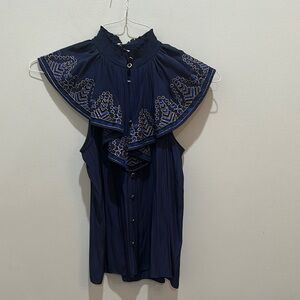 RAMY BROOK Navy Embroidered Women's Top